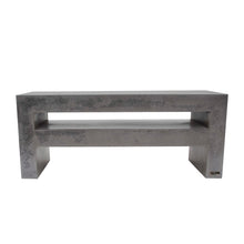 Load image into Gallery viewer, 50cm high and 120cm wide square edged concrete tv unit shown in urban grey colour with 10cm shelf for a dvd and sky decoder