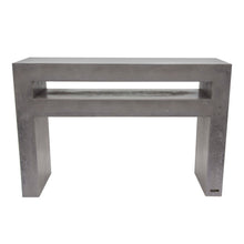 Load image into Gallery viewer, 80cm high and 120cm wide square edged concrete tv unit shown in urban grey colour with a 10cm shelf for dvd and sky decoder